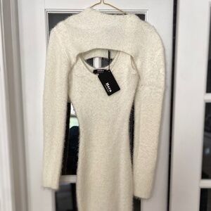 White Fuzzy Dress with matching crop top